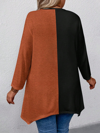 EMERY ROSE Plus Size Women'S Halloween Colorblock Pumpkin Print Round Neck Batwing Sleeve T-Shirt,Spooky Season Women Tops,Autumn Shirts Fall