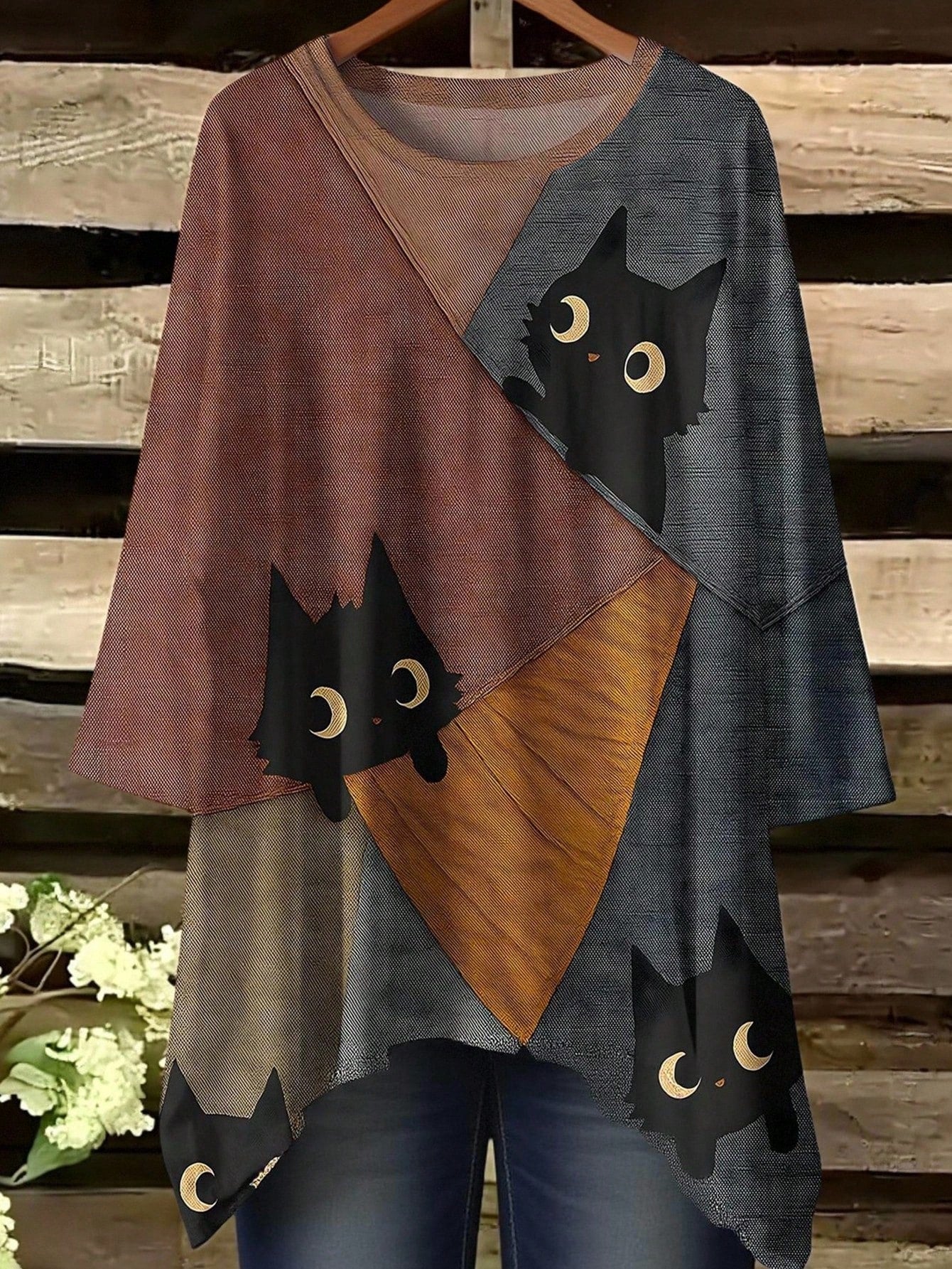 EMERY ROSE Plus Size Women'S Halloween Colorblock Pumpkin Print Round Neck Batwing Sleeve T-Shirt,Spooky Season Women Tops,Autumn Shirts Fall