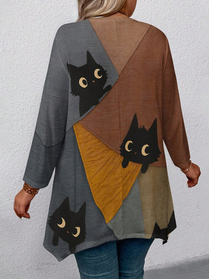 EMERY ROSE Plus Size Women'S Halloween Colorblock Pumpkin Print Round Neck Batwing Sleeve T-Shirt,Spooky Season Women Tops,Autumn Shirts Fall