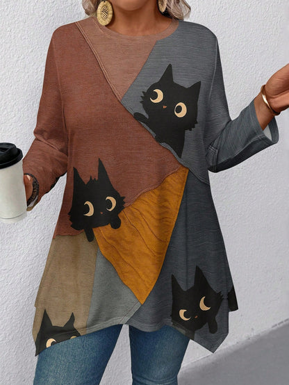EMERY ROSE Plus Size Women'S Halloween Colorblock Pumpkin Print Round Neck Batwing Sleeve T-Shirt,Spooky Season Women Tops,Autumn Shirts Fall