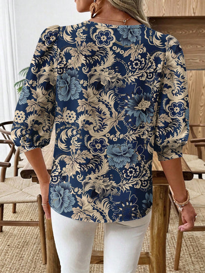 EMERY ROSE Women's Casual Commuter Printed Lantern Sleeve Shirt