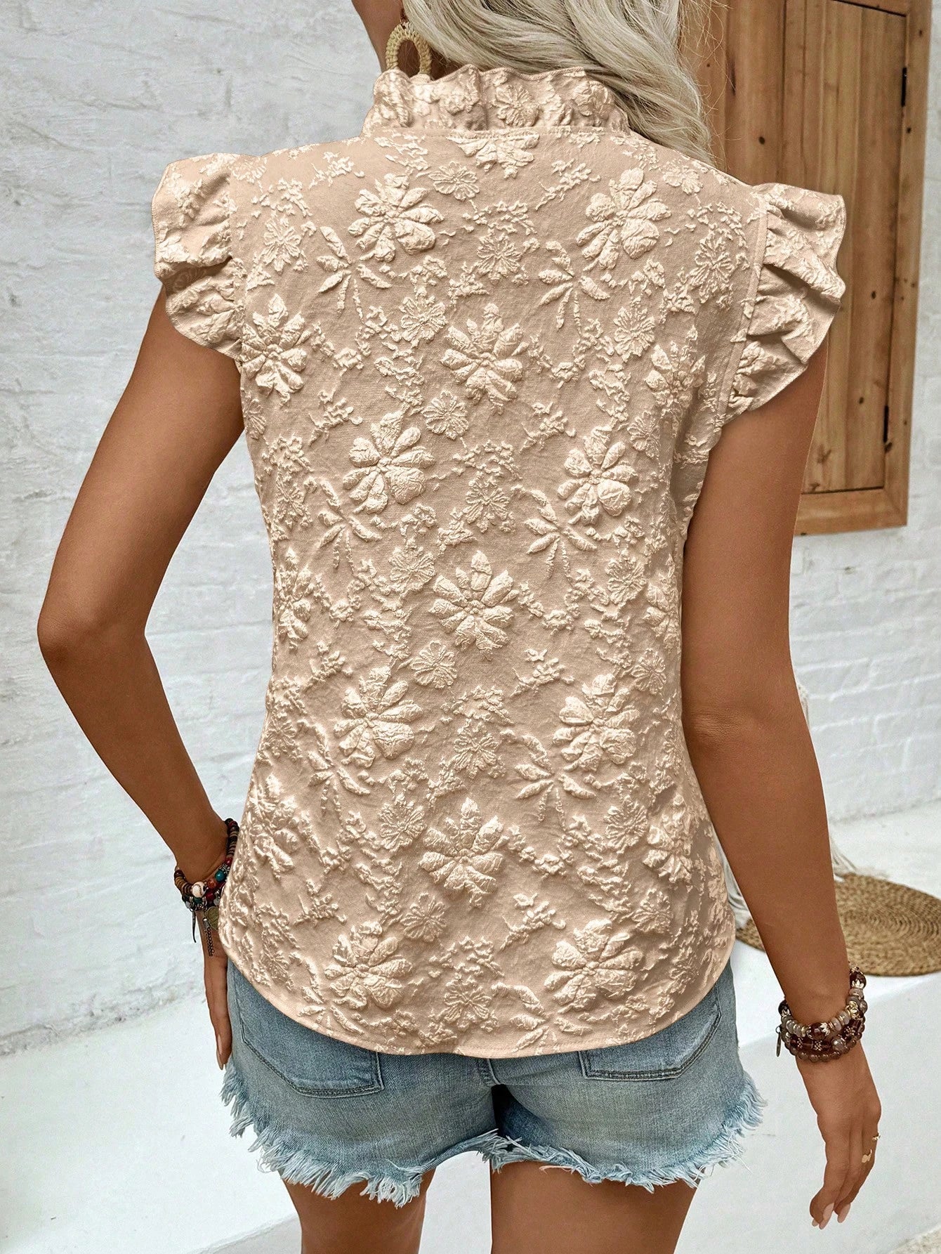 EMERY ROSE Women's Casual Floral Print Cap Sleeve Bowknot Shirt, For Daily & Holiday Wear