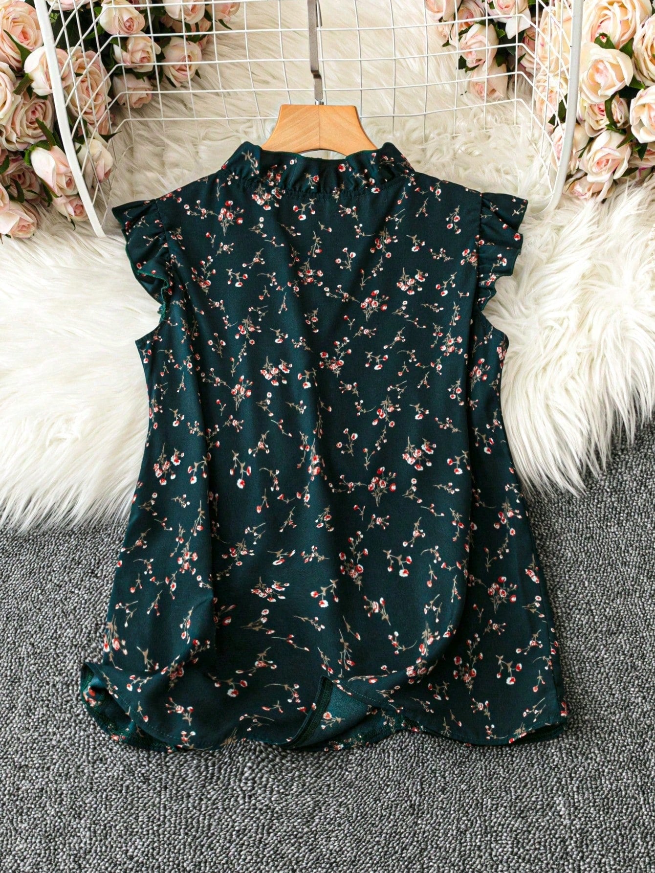 EMERY ROSE Women's Casual Floral Print Cap Sleeve Bowknot Shirt, For Daily & Holiday Wear