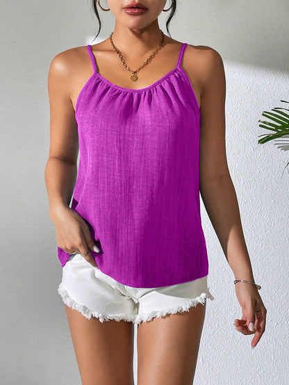 EMERY ROSE Women's Casual Solid Color Pleated Camisole, Summer