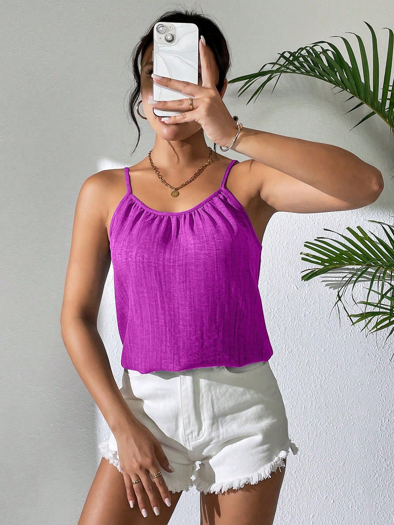 EMERY ROSE Women's Casual Solid Color Pleated Camisole, Summer