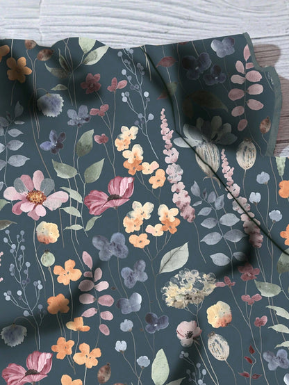 EMERY ROSE Women's Elegant Flutter Sleeve Loose Blouse,Dark Grey,Summer,Boho,Holiday,Vacation,Holiday,Front Button Closure,Ditsy Vintage Flower Pattern Blouses