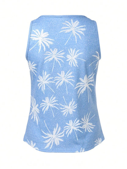 EMERY ROSE Women's Palm Tree Printed Tank Top Graphic Tees Women Tops