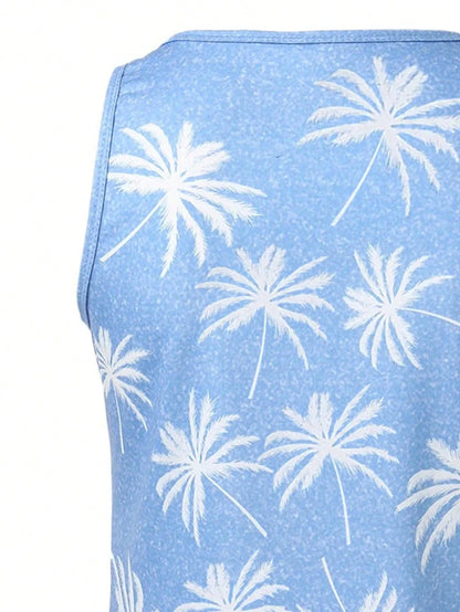 EMERY ROSE Women's Palm Tree Printed Tank Top Graphic Tees Women Tops