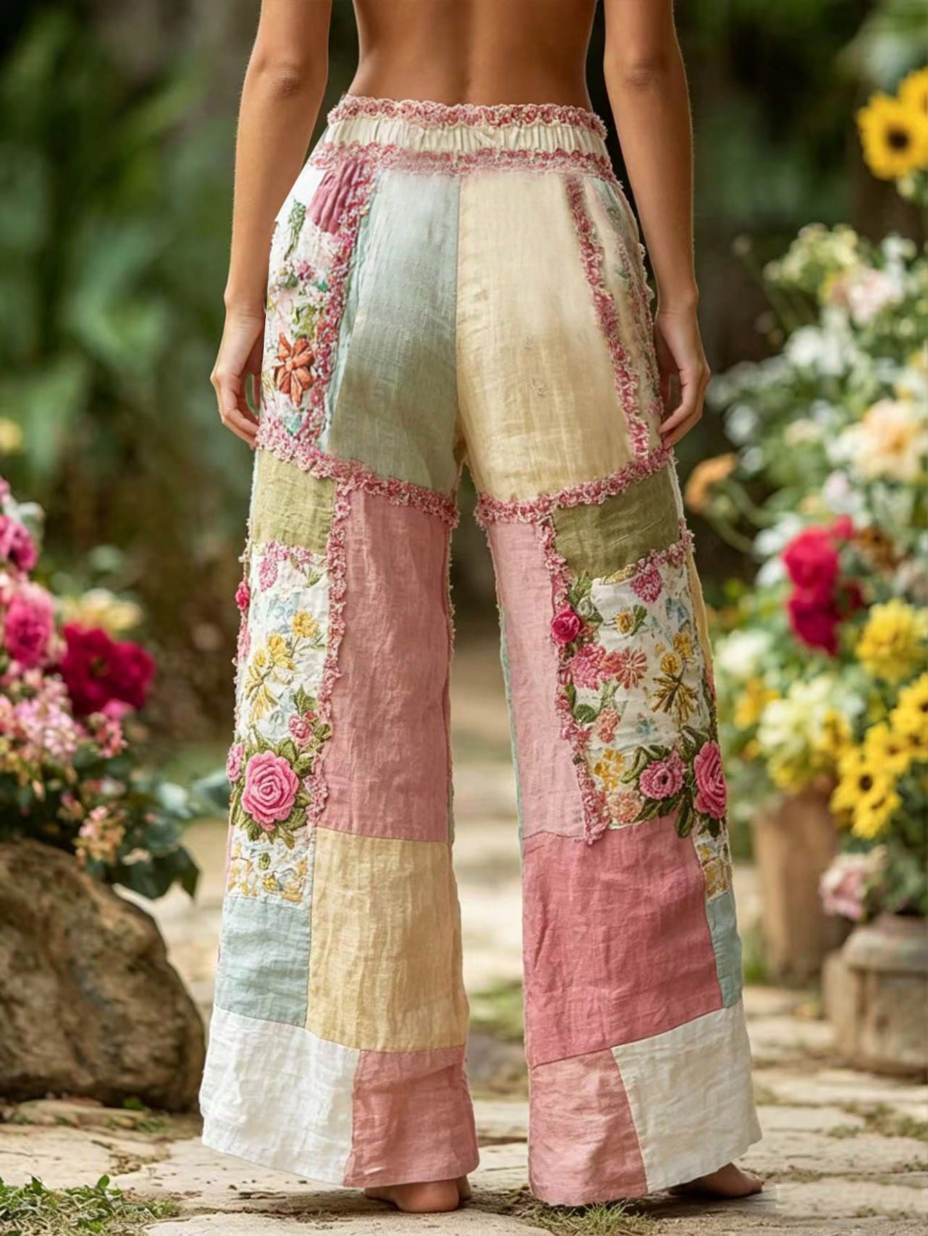 EMERY ROSE Women's Paper Bag Waist Straight Leg Loose Contrast Color Drawstring Pants, Fashionable Summer Long Trousers