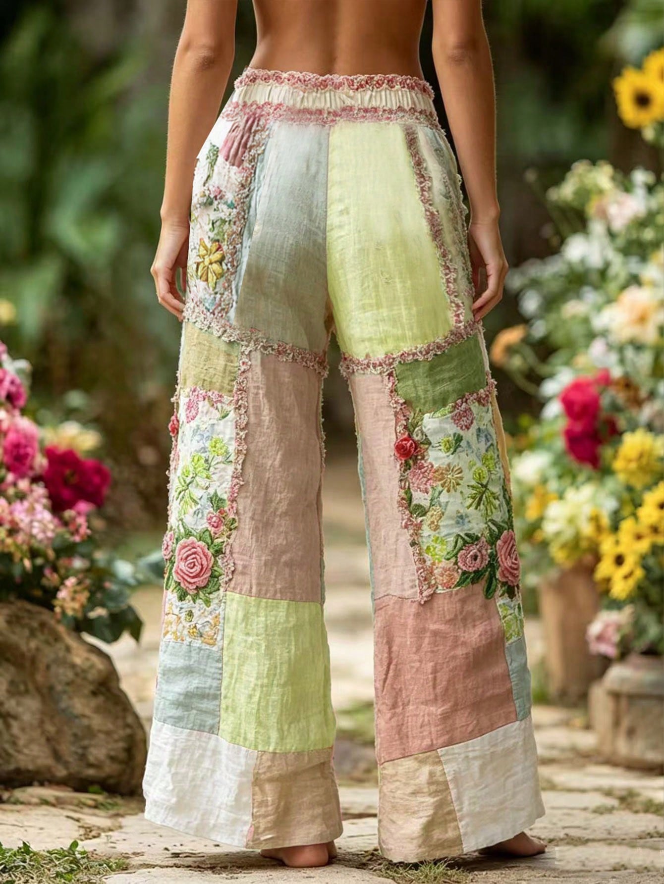 EMERY ROSE Women's Paper Bag Waist Straight Leg Loose Contrast Color Drawstring Pants, Fashionable Summer Long Trousers