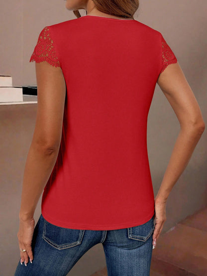 EMERY ROSE Women's Solid V-Neck Short Sleeve Simple Casual Top