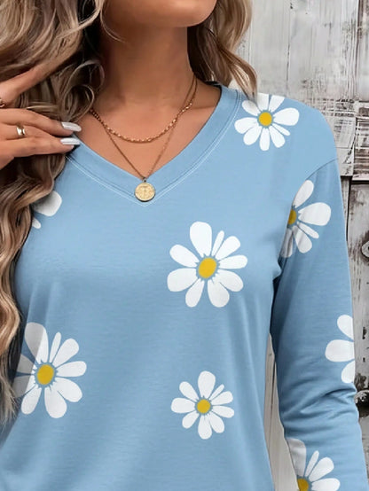 EMERY ROSE Women's V-Neck T-Shirt, Mature Striped Print Top, Classic Pattern Design, Versatile, Suitable For Daily Wear And Outdoor, Graphic Design