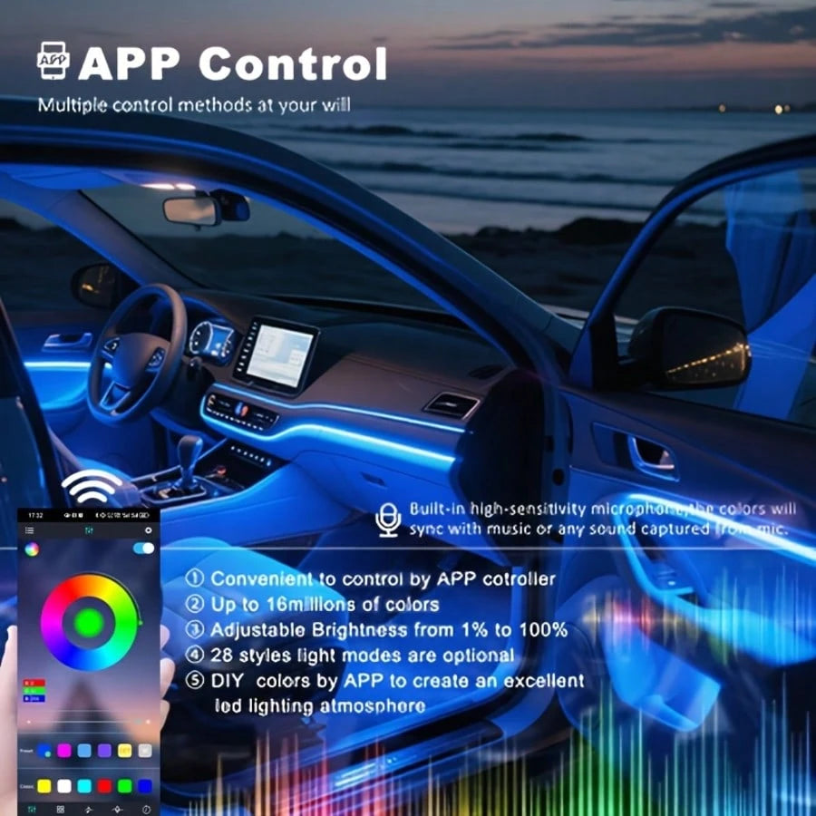 Equipped With USB Interface, Wireless App Control, Music Synchronization Function, 16 Million Colors, And Flexible Fiber Optic Light Strip.