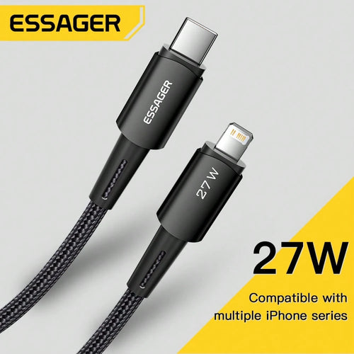 ESSAGER 20W/27W USB-C To IOS Data Cable, Fast Charging Power Digital Display, Suitable For Phone Data Transfer, Maximum Speed Up To 480Mbps