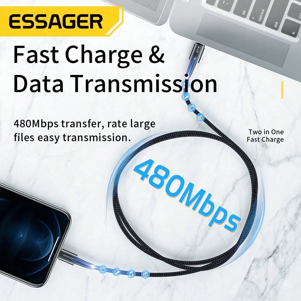 ESSAGER 20W/27W USB-C To IOS Data Cable, Fast Charging Power Digital Display, Suitable For Phone Data Transfer, Maximum Speed Up To 480Mbps