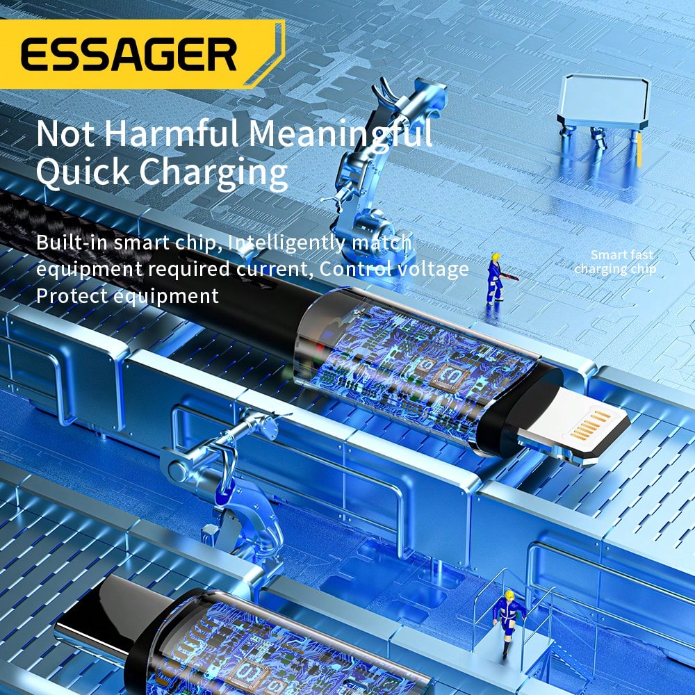 ESSAGER 20W/27W USB-C To IOS Data Cable, Fast Charging Power Digital Display, Suitable For Phone Data Transfer, Maximum Speed Up To 480Mbps