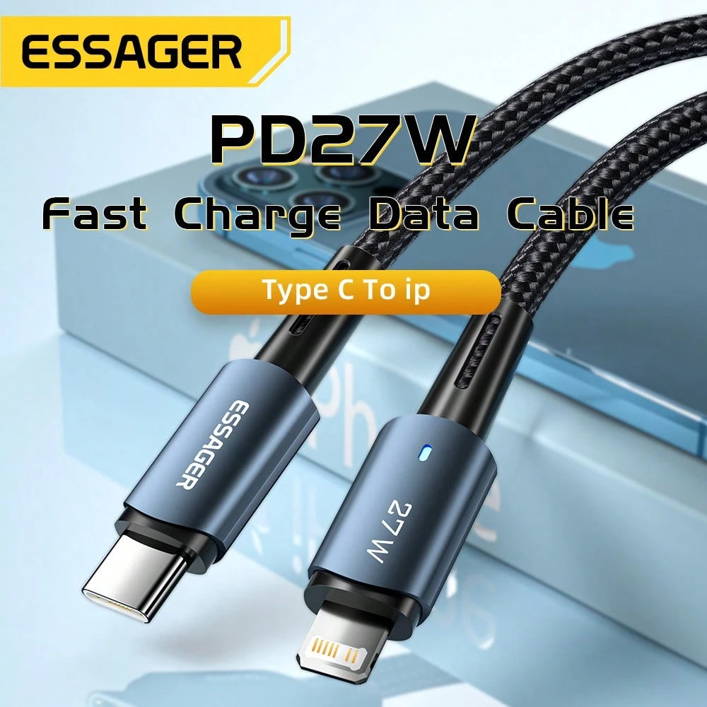 ESSAGER 20W/27W USB-C To IOS Data Cable, Fast Charging Power Digital Display, Suitable For Phone Data Transfer, Maximum Speed Up To 480Mbps