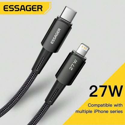 ESSAGER 20W/27W USB-C To IOS Data Cable, Fast Charging Power Digital Display, Suitable For Phone Data Transfer, Maximum Speed Up To 480Mbps
