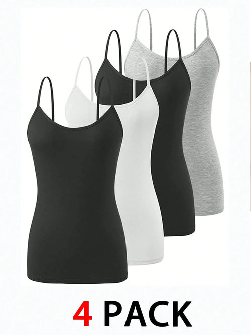 Essnce Plus Size Women's Camisole Top, 4 Pieces, Brown Multiple Tops, Women Costumes Summer Dresses Set Gym