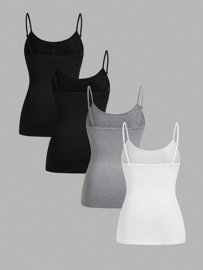 Essnce Plus Size Women's Camisole Top, 4 Pieces, Brown Multiple Tops, Women Costumes Summer Dresses Set Gym