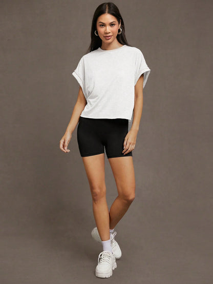 Essnce Plus Size Women's White Sommar Casual Gym Backless Short-Sleeved T-Shirt,Loose Daily Open Back Top, Concert Streetwear Y2k Fashion Tops