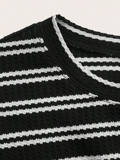 Essnce Plus Size Women Striped Colorblock Casual Versatile Daily Wear T-Shirt