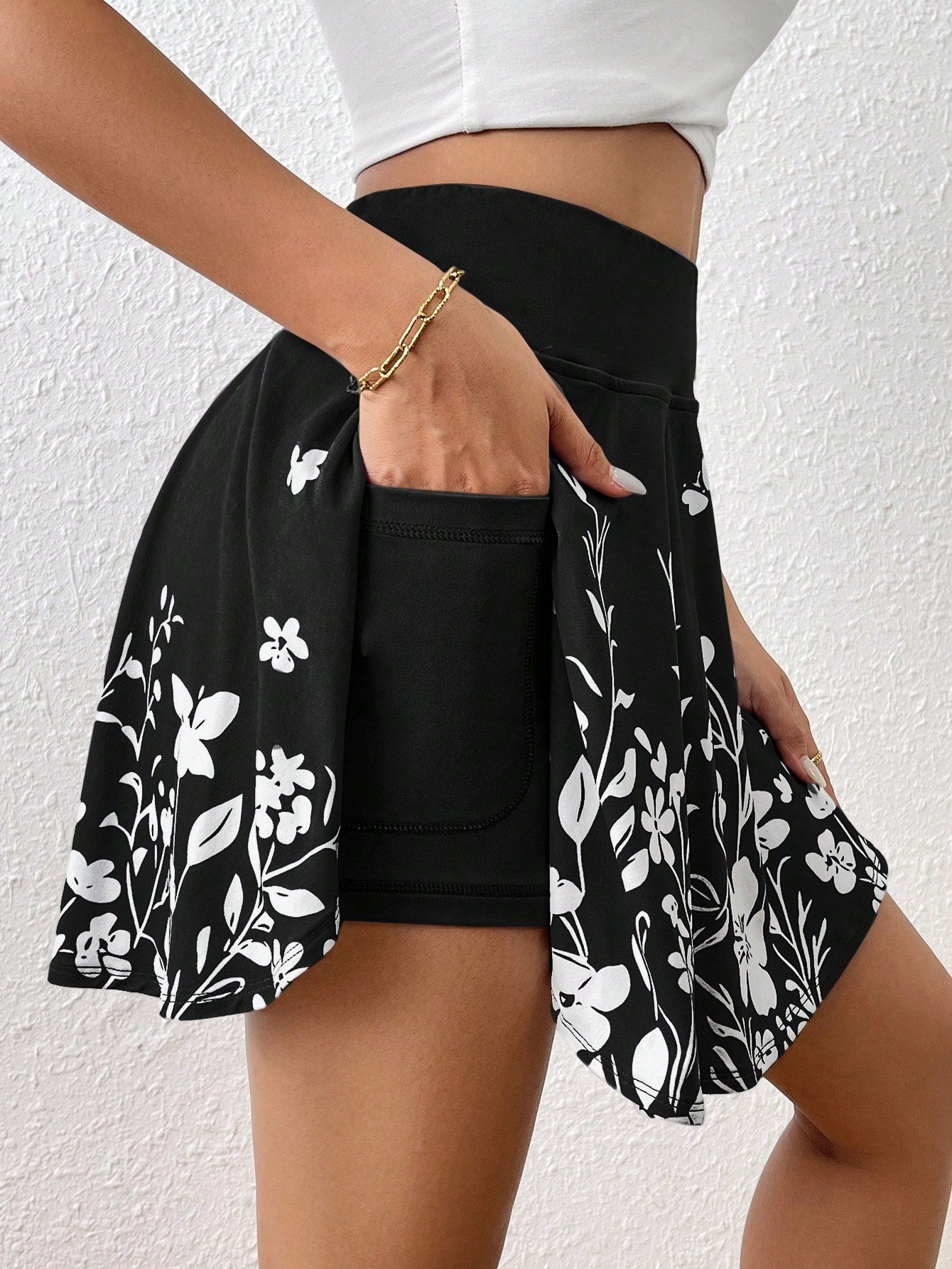 Essnce Women's Summer Casual Floral Print High Waist Skort With Phone Pocket Back To School, 4th Of July