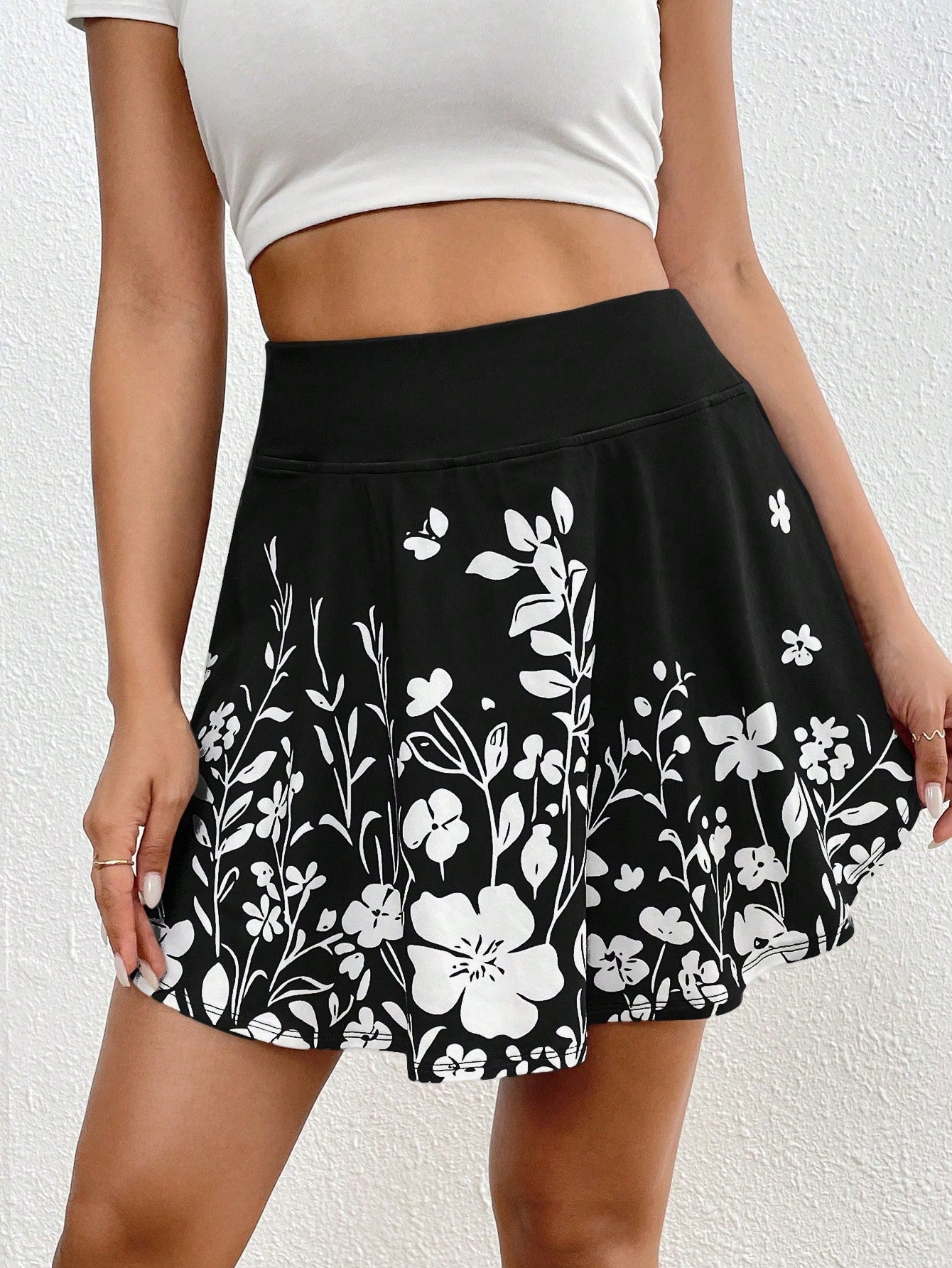 Essnce Women's Summer Casual Floral Print High Waist Skort With Phone Pocket Back To School, 4th Of July