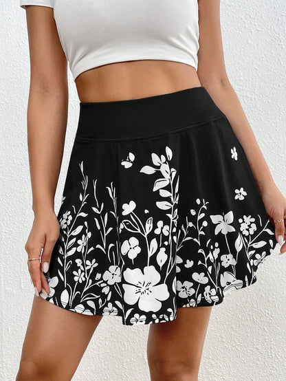 Essnce Women's Summer Casual Floral Print High Waist Skort With Phone Pocket Back To School, 4th Of July