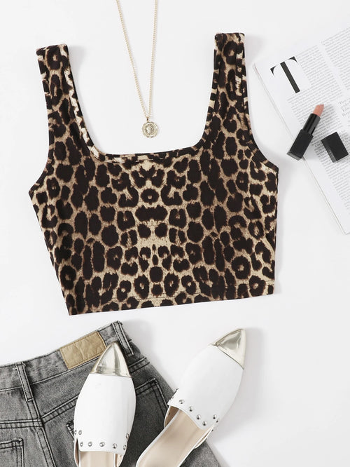 Essnce Women Tank Top Leopard Crop Tank Top