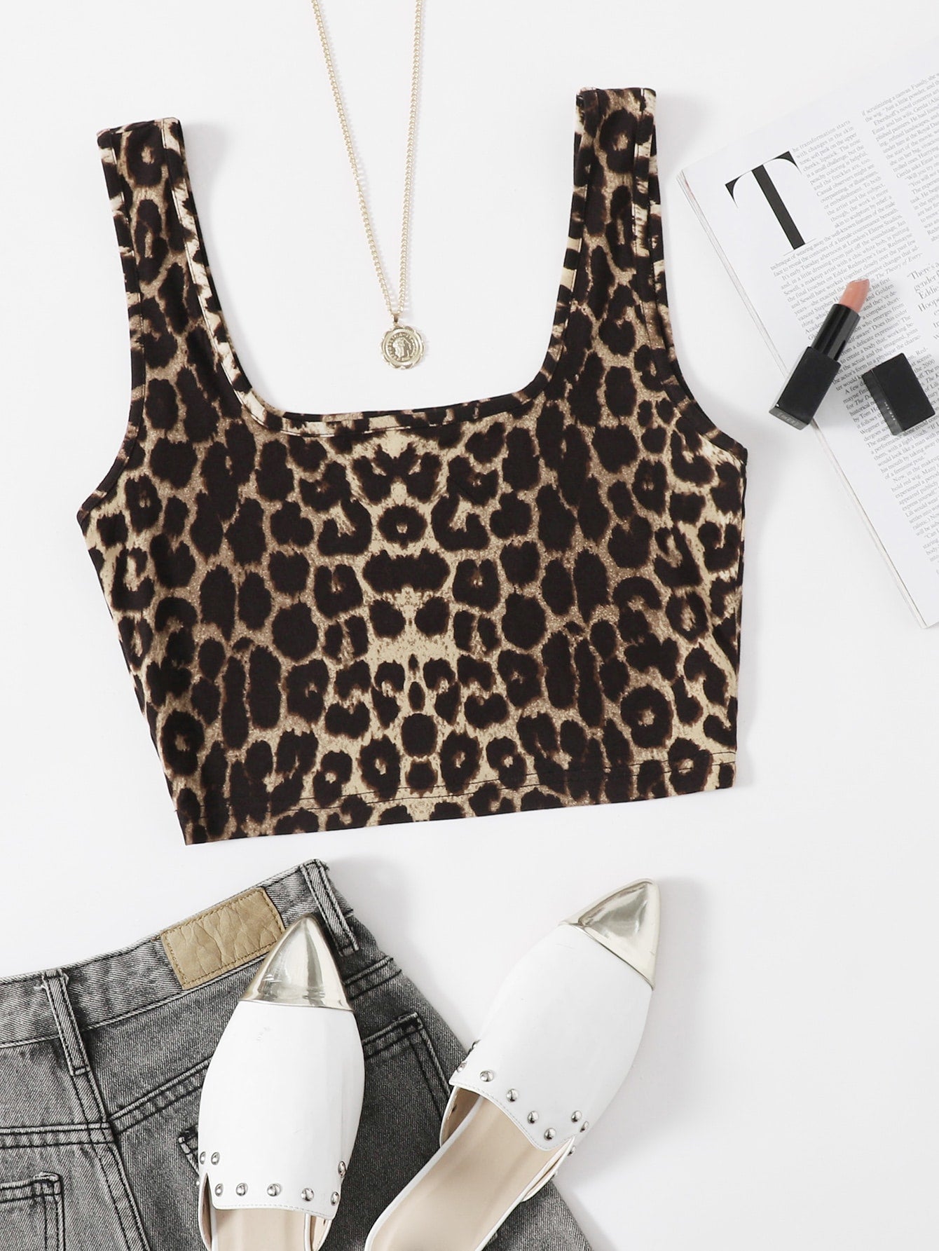 Essnce Women Tank Top Leopard Crop Tank Top