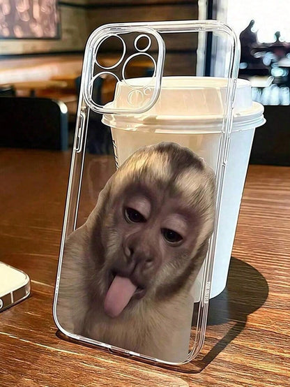 Expression 1pc Perforated Transparent Monkey Painted Thick Shockproof Protective Phone Case Compatible With IPhone 16/11/16pro/16plus/16promax/16e/15Promax/13/14/12/XS/XR/7G/8P