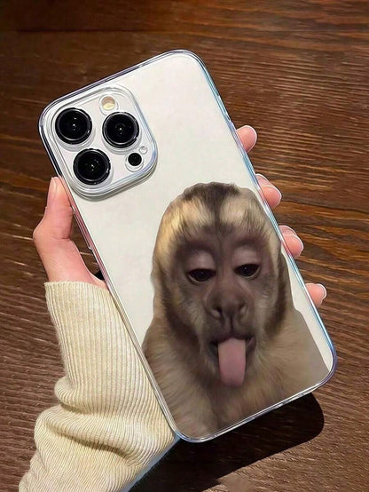 Expression 1pc Perforated Transparent Monkey Painted Thick Shockproof Protective Phone Case Compatible With IPhone 16/11/16pro/16plus/16promax/16e/15Promax/13/14/12/XS/XR/7G/8P