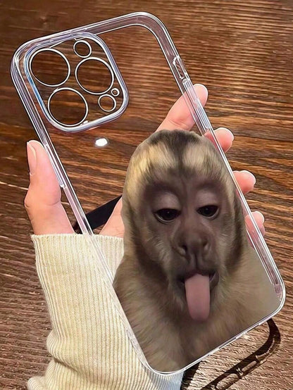 Expression 1pc Perforated Transparent Monkey Painted Thick Shockproof Protective Phone Case Compatible With IPhone 16/11/16pro/16plus/16promax/16e/15Promax/13/14/12/XS/XR/7G/8P
