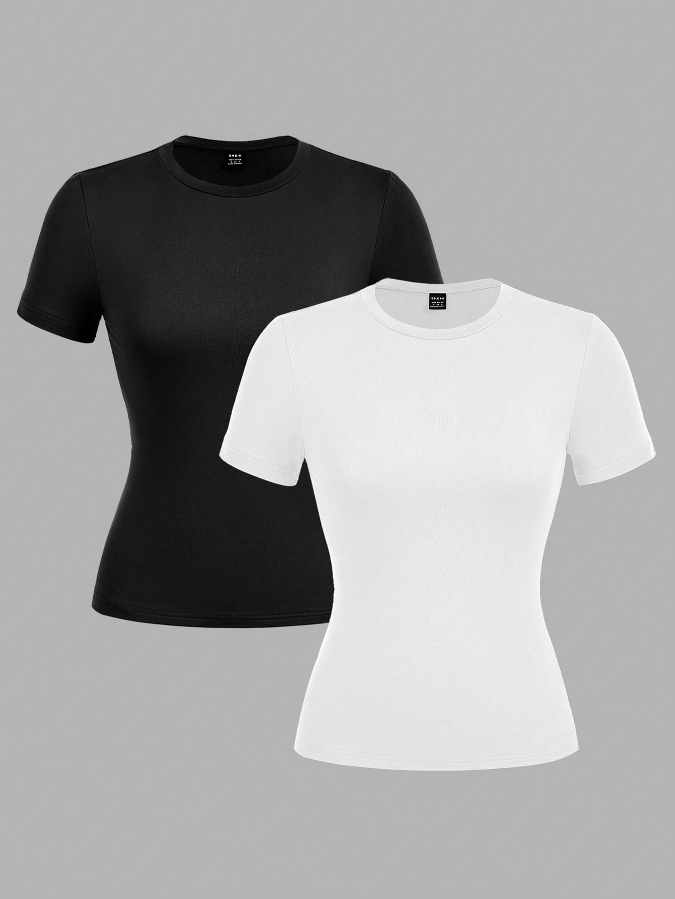 EZwear 2 Pcs Casual Basic Simple Minimalist Crew Neck Short Sleeve T-Shirts, Suitable For Spring/Summer Layering For Going Out Everyday Black White