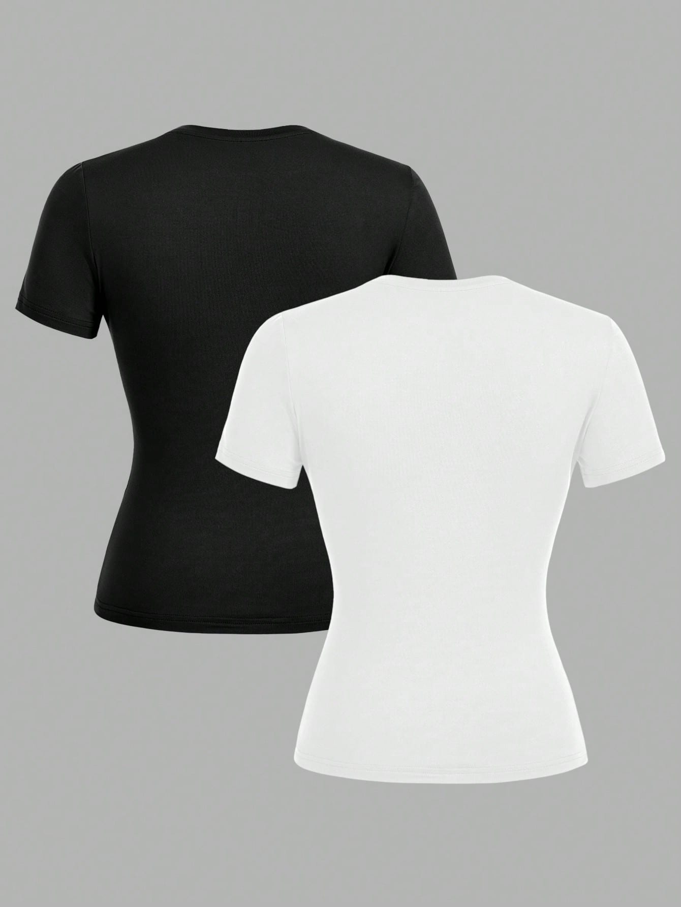 EZwear 2 Pcs Casual Basic Simple Minimalist Crew Neck Short Sleeve T-Shirts, Suitable For Spring/Summer Layering For Going Out Everyday Black White