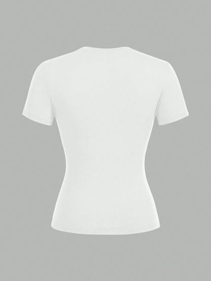 EZwear 2 Pcs Casual Basic Simple Minimalist Crew Neck Short Sleeve T-Shirts, Suitable For Spring/Summer Layering For Going Out Everyday Black White