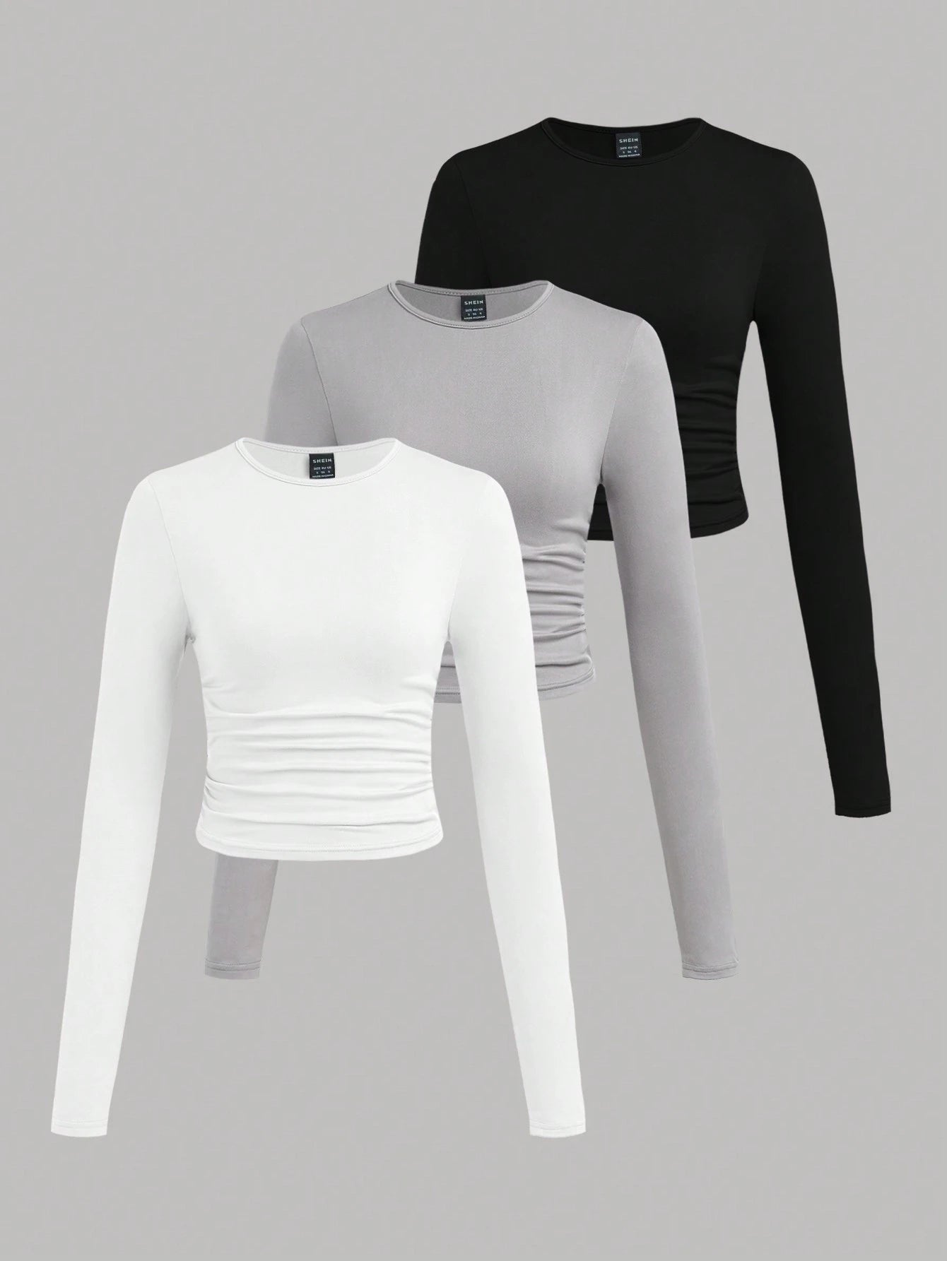 EZwear 3 Set Multi-Pack Women Versatile Casual Simple Long Sleeve T-Shirt Valentine's Day Autumn And Winter Summer Outfits Beach Everyday White Grey Black