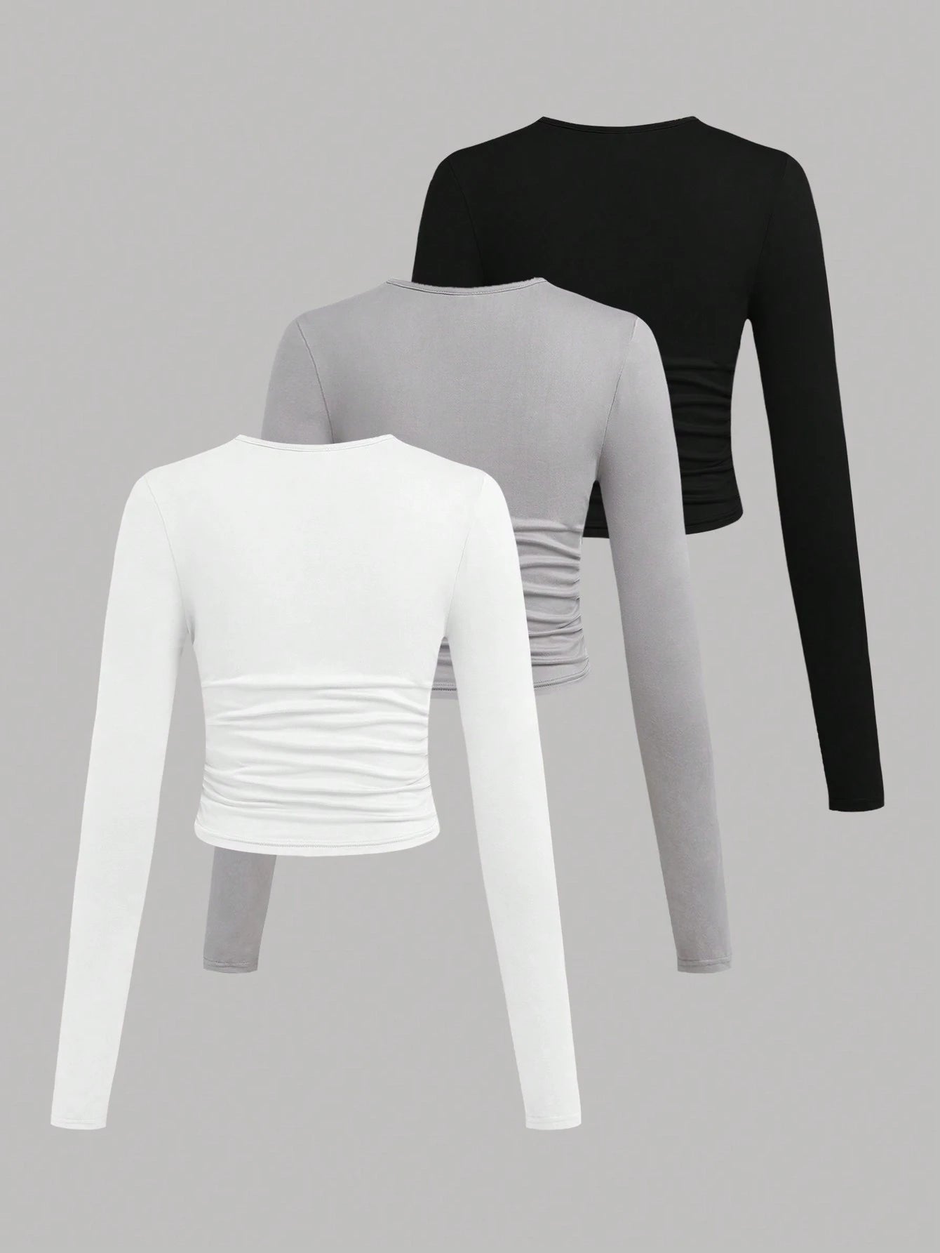 EZwear 3 Set Multi-Pack Women Versatile Casual Simple Long Sleeve T-Shirt Valentine's Day Autumn And Winter Summer Outfits Beach Everyday White Grey Black