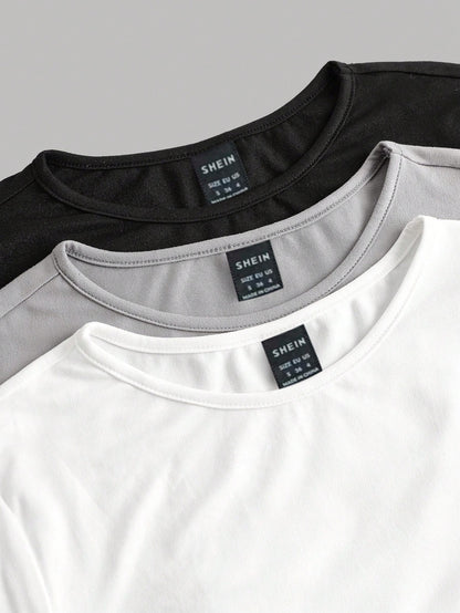 EZwear 3 Set Multi-Pack Women Versatile Casual Simple Long Sleeve T-Shirt Valentine's Day Autumn And Winter Summer Outfits Beach Everyday White Grey Black