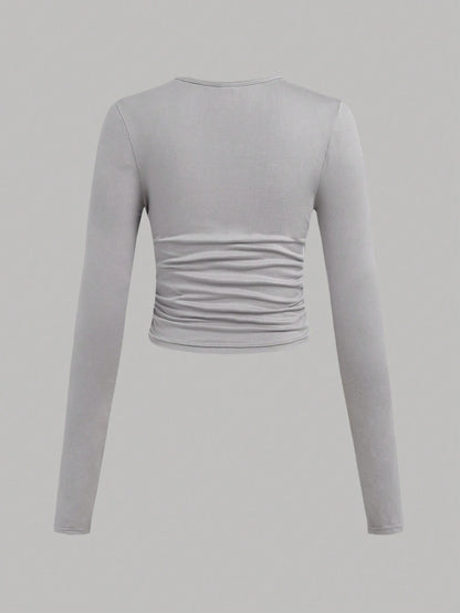 EZwear 3 Set Multi-Pack Women Versatile Casual Simple Long Sleeve T-Shirt Valentine's Day Autumn And Winter Summer Outfits Beach Everyday White Grey Black