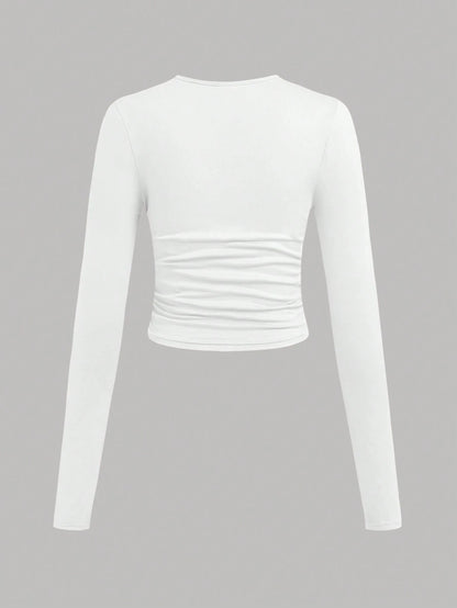 EZwear 3 Set Multi-Pack Women Versatile Casual Simple Long Sleeve T-Shirt Valentine's Day Autumn And Winter Summer Outfits Beach Everyday White Grey Black