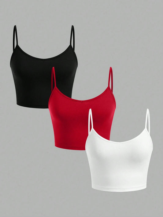 EZwear 3 Set Multicolor Knit Camisole Tops For Women, Minimalist Fashion Casual Everyday Wear Bow Tie Back To School