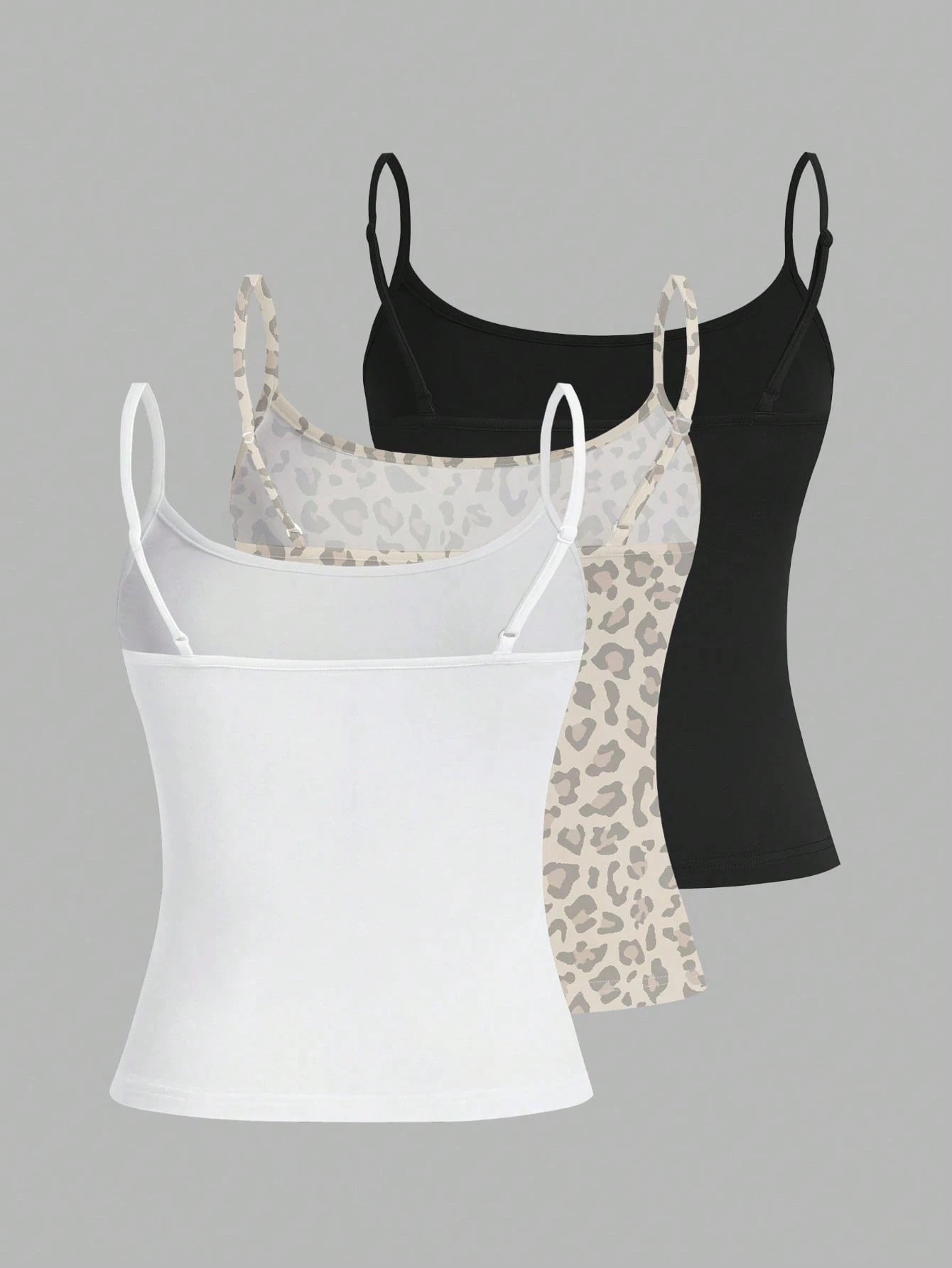 EZwear 3pcs Casual Minimalist Black & White Leopard Print Pattern Tight Fitting Camisole Set, Versatile Style Suitable For Summer,Summer Top