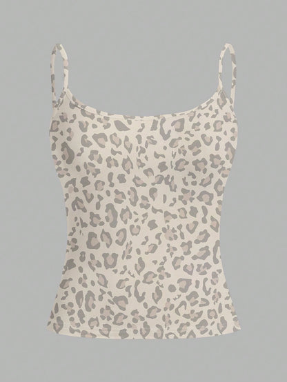 EZwear 3pcs Casual Minimalist Black & White Leopard Print Pattern Tight Fitting Camisole Set, Versatile Style Suitable For Summer,Summer Top