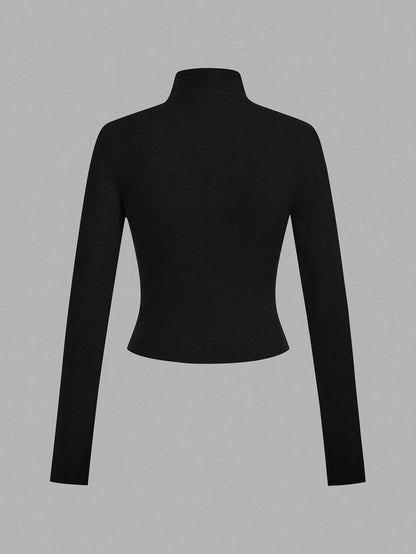 EZwear 3pcs/Set Casual Minimalist White, Black, Pink Knit Zip-Up Long Sleeve T-Shirts For Women Carnival, Summer Outfits, Beach Holiday