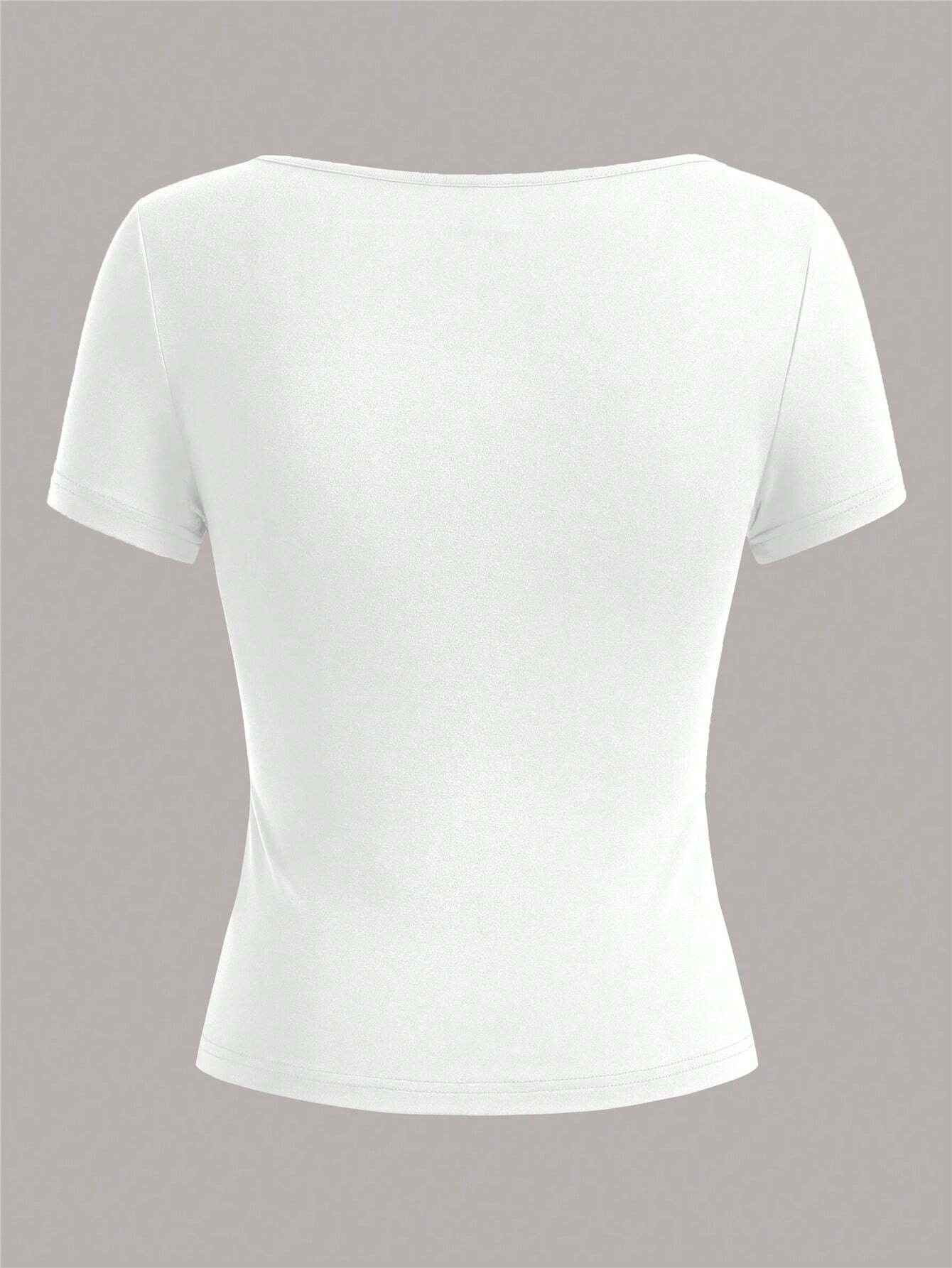 EZwear 3pcs Square Neck Short Sleeve Cropped Casual Solid Color Versatile Fitted Women T-Shirt, All-Match Style, Suitable For Summer Suitable For Going Out