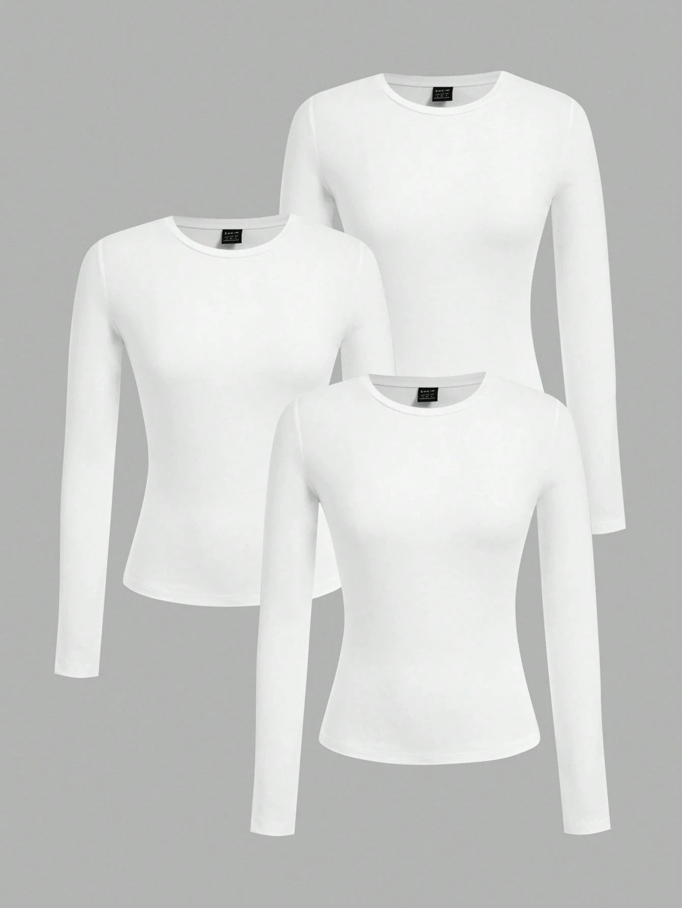 EZwear 3pcs Women Crew Neck Casual Fitted Long Sleeve T-Shirt Set, Suitable For Autumn/Winter,White Shirt