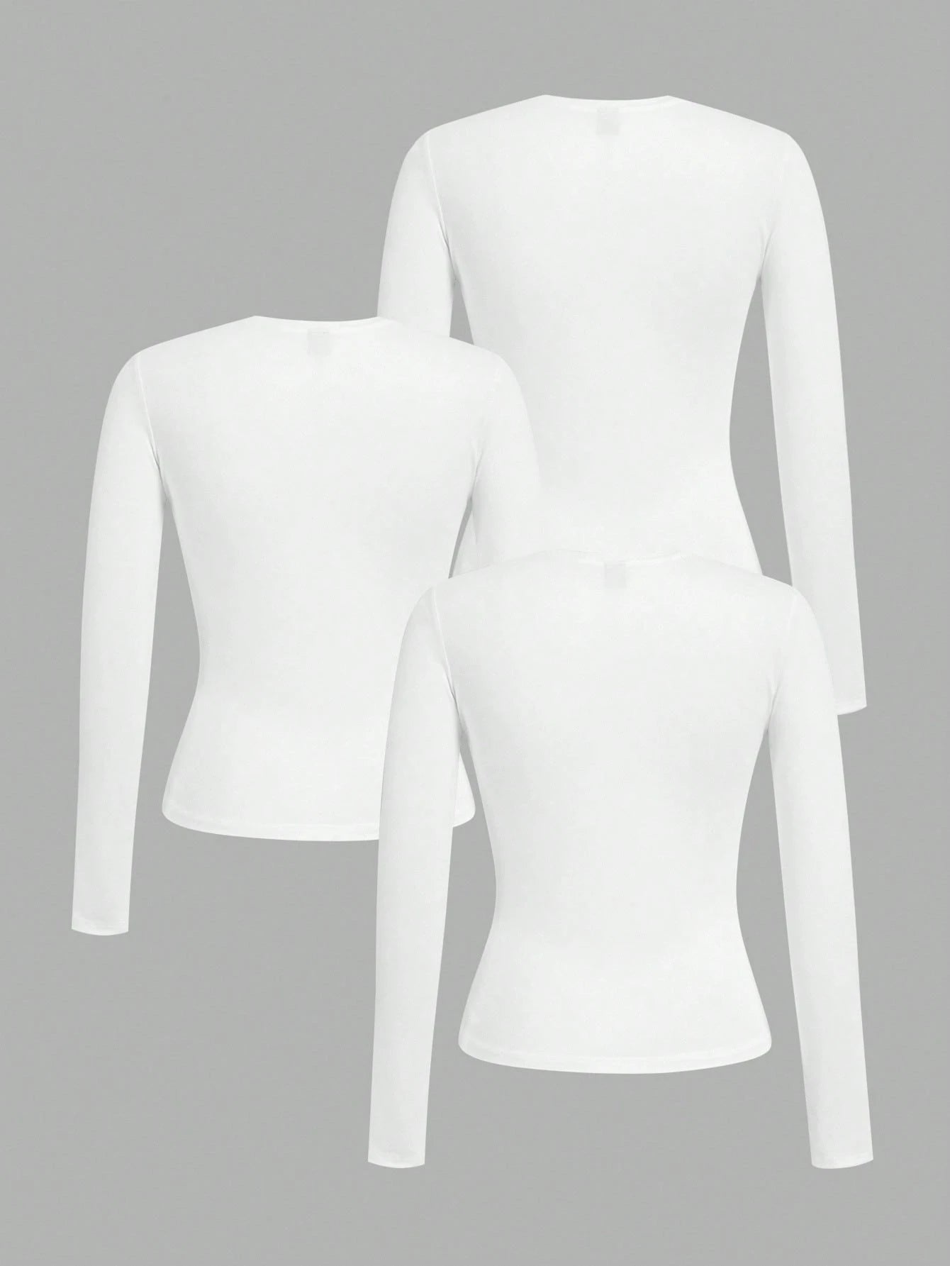 EZwear 3pcs Women Crew Neck Casual Fitted Long Sleeve T-Shirt Set, Suitable For Autumn/Winter,White Shirt
