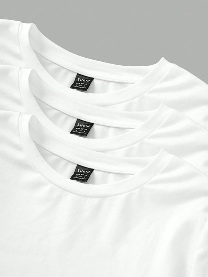 EZwear 3pcs Women Crew Neck Casual Fitted Long Sleeve T-Shirt Set, Suitable For Autumn/Winter,White Shirt